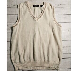 Cape Isle‎ Knitters Cream Cotton Popcorn Knit Sweater Vest V-Neck Preppy M